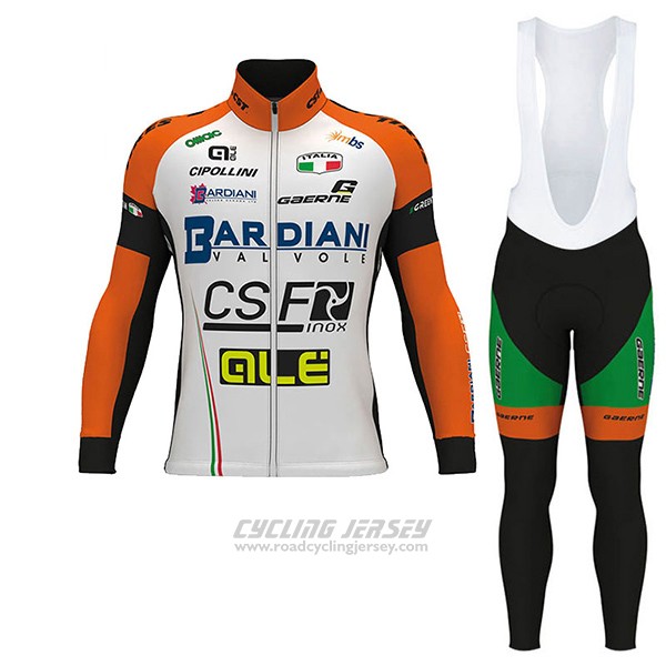 2017 Cycling Jersey Bardiani Csf Ml White and Green Long Sleeve and Bib Tight